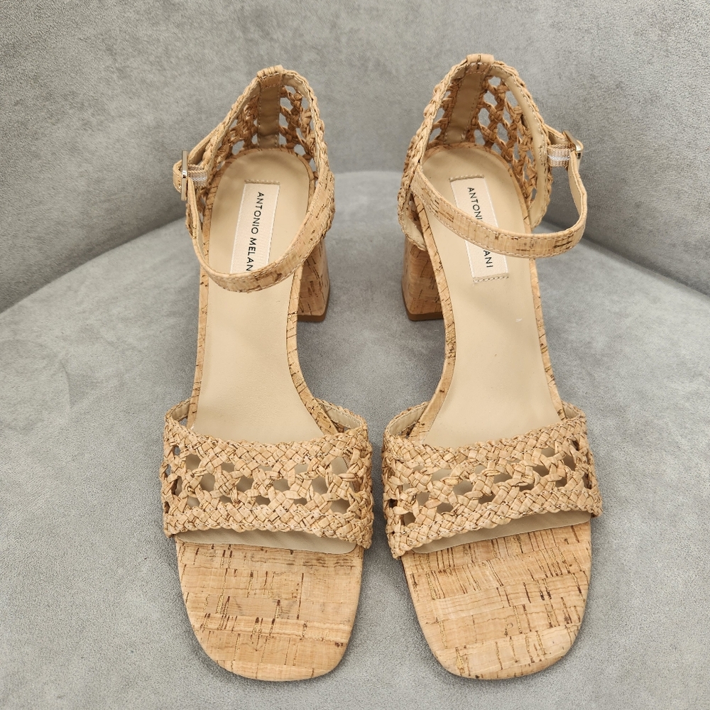 Antonio Melani Heeled Sandals 9.5 Tan Cork Woven Gretel Boho Cottagecore New$140 - Picture 4 of 16